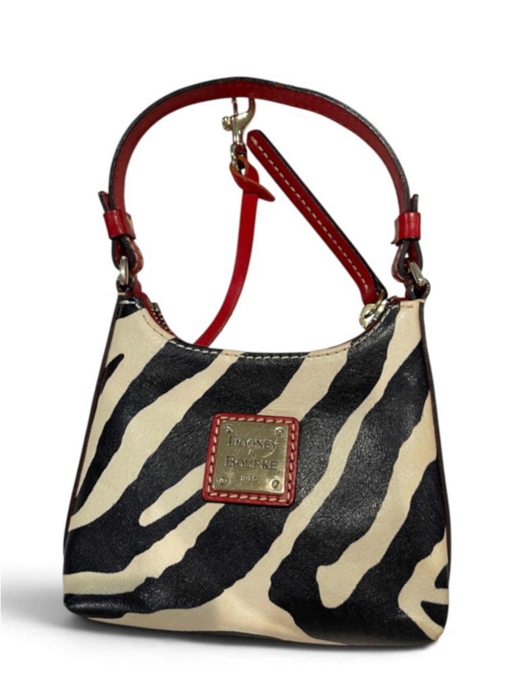 Vintage Dooney & Bourke Black and Cream Zebra Mini Bag with Red Trim - Picture 7 of 9